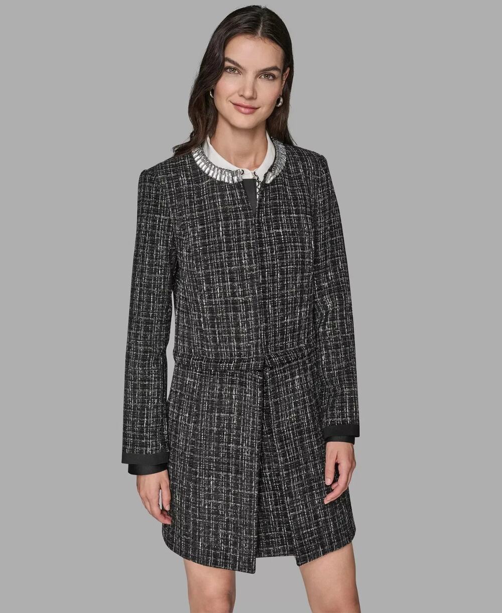 Karl Lagerfeld Paris Novelty Topper Jacket Womens 16 Black Tweed Embellished NWT